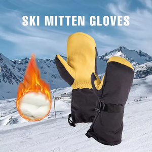 Yellow & Black Deerskin Ski Mittens, Waterproof Insulated Winter Snowboard Gloves