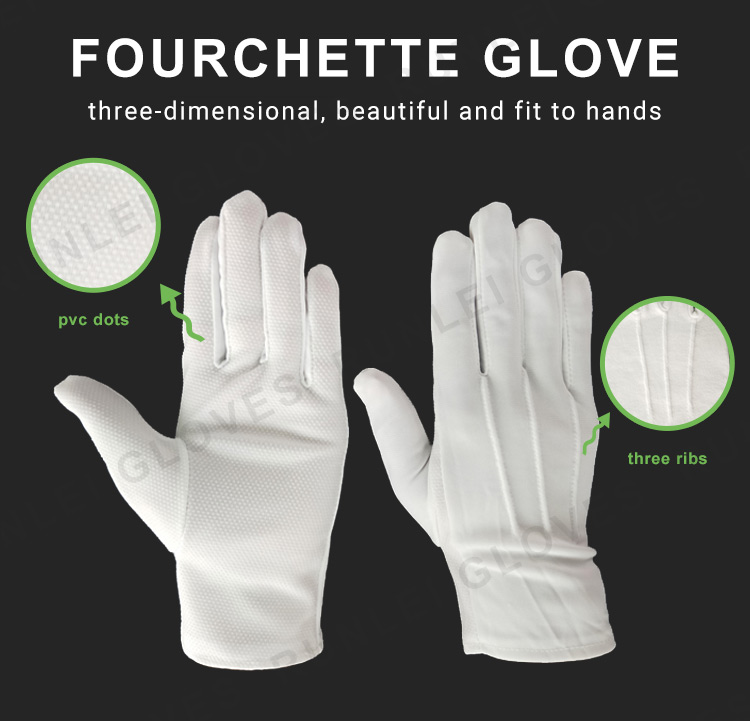 Customized Funeral Pallbearer White Cotton Gloves with Beaded Non-slip in Various Sizes