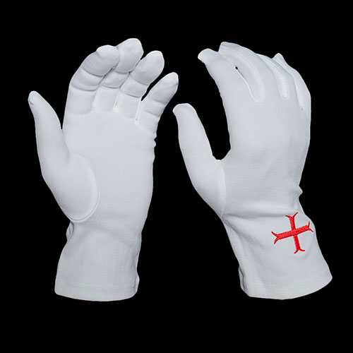 Embroidered Masonic Red Cross Gloves for Mason