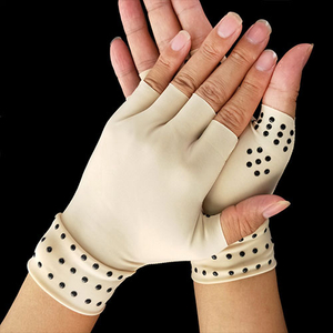 Magnetic Arthritis Therapy Beige Fingerless Compression Gloves