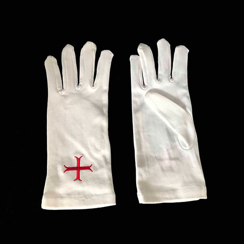 Embroidered Masonic Red Cross Gloves for Mason