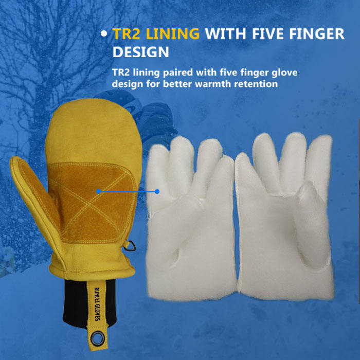 Yellow Pigskin Ski Gloves, Windproof & Warm for Outdoor Winter Sports
