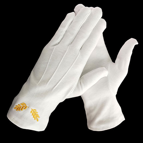 Olive Branch White Nylon Masonic Embroider Glove