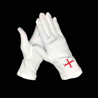 Embroidered Masonic Red Cross Gloves for Mason