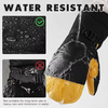 Black & Yellow Cowhide Ski Mittens, Long Cuff Waterproof Winter Snowboard Gloves
