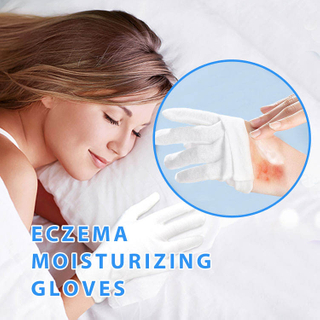 White Cotton Eczema Gloves with Elastic Wristband for Overnight Moisturizing Dry Hands Care